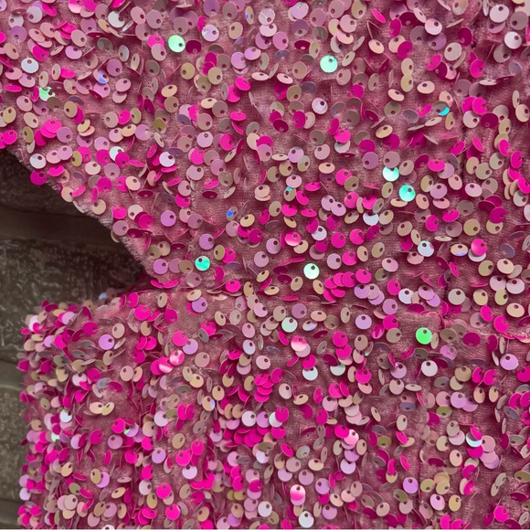 Women's Petal + Pup Pink Sequin Cutout Mini Dress L - Picture 6 of 9
